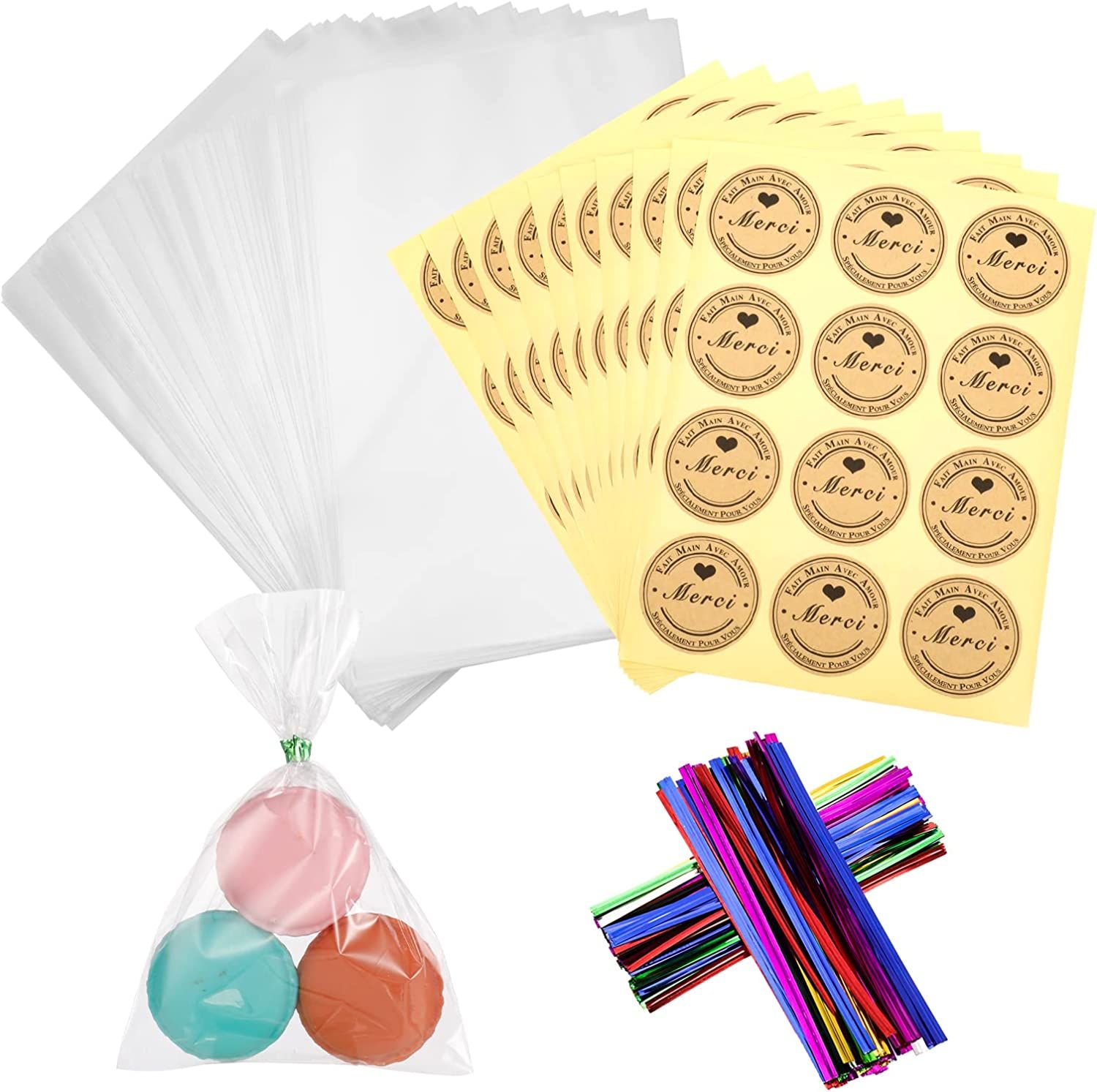 100pcs Sac Sachet Bonbon, 10x15cm Sac Opp Transparent Avec 81 Étiquettes De Remerciement Et Attaches Torsadées Sac De Cellophane Pour Biscuit Pain Bonbons Chocolats La Fête De Mariage