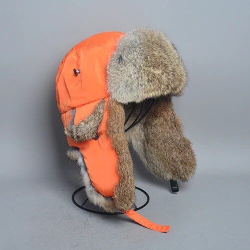 Optique-Chapeau De Bombardier Chaud Pour Homme,Véritable Fourrure De Lapin,Oreillette,Extérieur,Casquette Russe,Mâle,Grande Taille,Hiver,Chapeaux De Ski