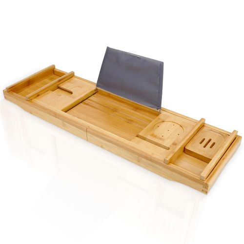 Tablette de bain en bambou durable Repose-tête réglable avec porte-savon
