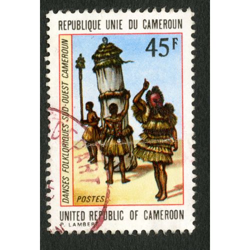 Timbre Oblitéré République Unie Du Caméroun, Danses Folkloriques Sud-Ouest Caméroun, Postes, Lambert, 45 F