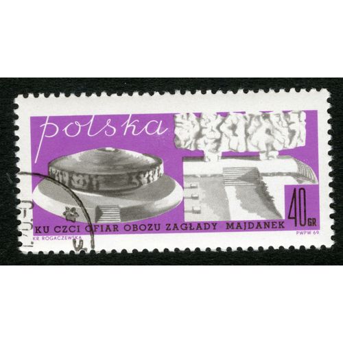 Timbre Oblitéré Polska, Ku Czci Ofiar Obozu Zaglady Majdanek, 1969, Rogaczewska, 40 Gr