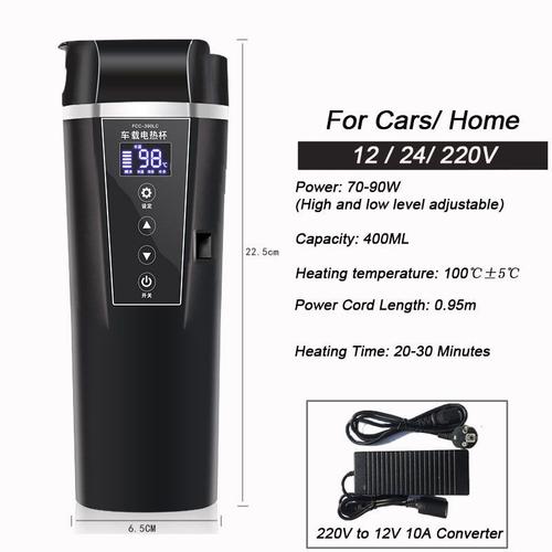 Bouilloire électrique intelligente pour voiture,maison,bouteille  Thermos,thé,lait,tasse de chauffage de l'eau de voyage à température  réglable 12V 24V 220V - Type 12-24-220V Black