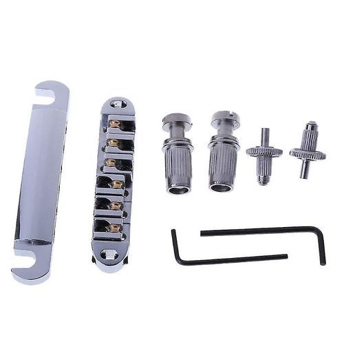 Brass Roller Saddle Tom Lp Guitar Bridge & Tailpiece Set Chrome