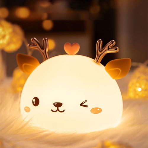 Lampe Rechargeable En Forme De Cerf Pour Enfants, 7 Couleurs De Lumière, Douce Au Toucher, Adorable Veilleuse En Forme De Cerf, 1800mah