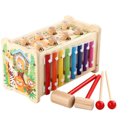 Instrument Xylophone Montessori Pour Enfants, Jouet Horloge, Marteau Musical, Banc De Coups, Peg Whack Amole, Jeu De Hamster Amusant