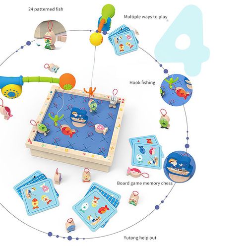 Jeu De Pêche En Bois Montessori Pour Enfants, Puzzle, Jeu D'échecs, Mains Éducatives, Entraînement Cérébral, Hameçon, Jouet Poisson