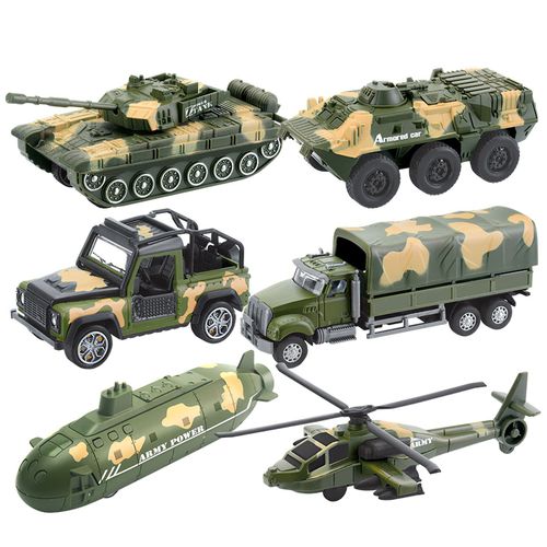 Jouet De Simulation De Véhicules Pour Enfants, Réservoir, Voiture, Camion, Avion, Hélicoptère Sous Marin, Modèle De Voiture, Cadeaux D'anniversaire Pour Garçons, 6 Pièces/Ensemble