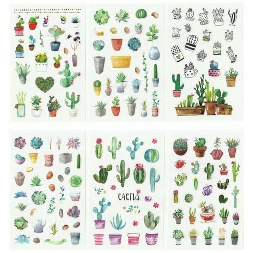 Autocollants Plantes Succulentes Vertes, Étiquette Scrapbooking, Papeterie Décorative, Pour Album Journal Intime, Diy Bricolage, 6 Feuilles/Paquet