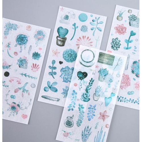 Autocollants Plantes Succulentes Vertes, Étiquette Scrapbooking, Papeterie Décorative, Pour Album Journal Intime, Diy Bricolage, 6 Feuilles/Paquet