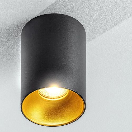 Projecteur De Plafond Cylindrique Noir Cgc Sandra Avec Réflecteur Intérieur Doré