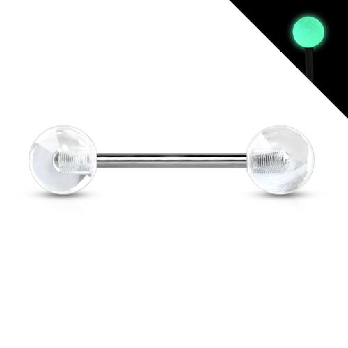 Piercing Langue Filetage Interne Titane Inoxydable Anti Allergique Barbell Fluo Phospho Virgile Blanc