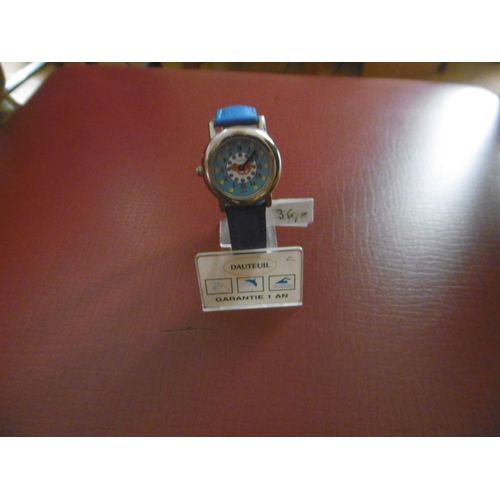 Montre Enfants Mixte Affichage Analogique Quartz Cadran Chromé Fond Bleu Bracelet Bleu Foncé Dauteuil E007a02