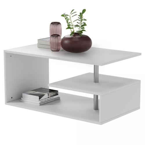 Miadomodo® Table Basse - 90x50x41 Cm, Plusieurs Niveaux, Design Moderne, En Blanc - Table Centrale Salon, Table D'appoint