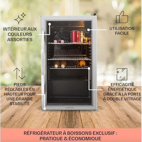 KLARSTEIN Mini Frigo de Chambre et Bureau pour Boisson, Petit Frigo Silencieux, Refrigerateur Mini Bar 80L, Petit Réfrigérateur Camping, Étagères Réglables pour le Vin, Cannette, Beer Fridge