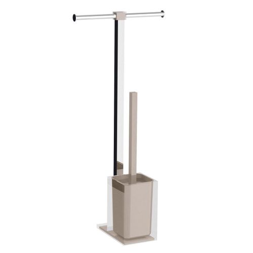 PORTE-ROULEAU DE PAPIER TOILETTE AVEC PORTE-BROSSE ACIER ET RÉSINE GRIS TOURTERELLE | ARCOBALENO