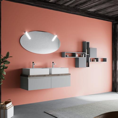 Armoire De Toilette Gris Perle Double Vasque 120cm Miroir Ovale | Lagos