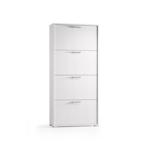 MEUBLE À CHAUSSURES BLANC AVEC 4 PORTES À DOUBLE PROFONDEUR