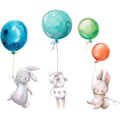 Sticker Mural Décoratif Avec Ballon Lièvre, Autocollant Sticker Mural Décoratif Pour Chambre De Bébé, Sticker Mural Lapin, Mignons Stickers Muraux Pour Chambre D'enfant Garçon Fille Crèche, 67 X 56cm