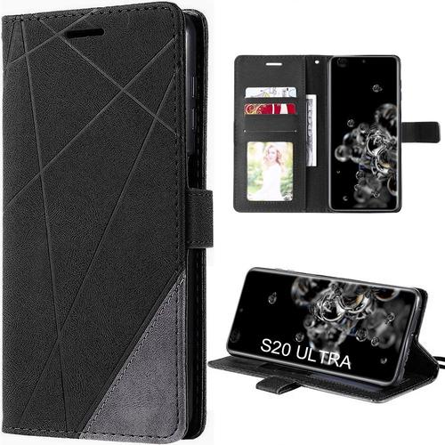 Coque Porte-Carte Pour Samsung S20 Ultra, Effet Cuir Flip Case - Noir - E.F.Connection