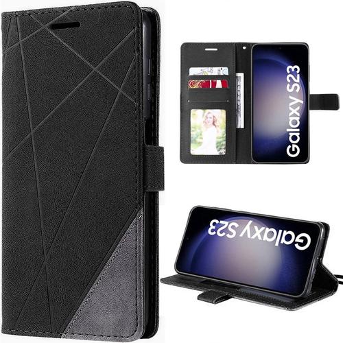 Coque Pour Samsung Galaxy S23 Fermeture Magnétique Effet Cuir Élégant Noir - E.F.Connection