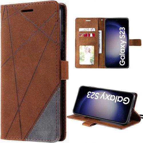 Coque Pour Samsung Galaxy S23 - Housse Rabat Cuir Synthétique Intégral Marron - E.F.Connection