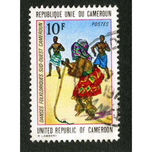 Timbre Oblitéré République Unie Du Cameroun, Danses Folkloriques Sud-Ouest Cameroun, Postes, Lambert, 10 F