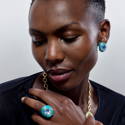Bague Luxenter Amarke Blue Topaz Zirconia En Or Jaune 18 Carats.