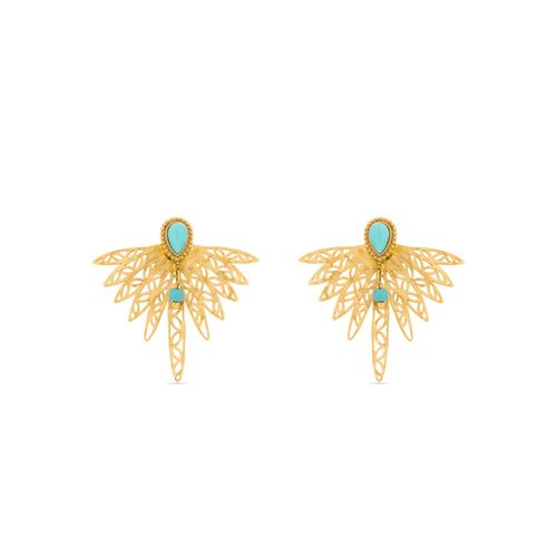 Boucles D'oreilles En Acier Luxenter Resiah Turquoise Finies En Or Jaune 18k.