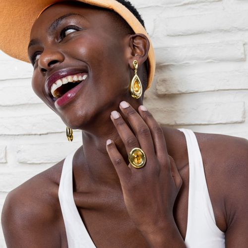 Bague Luxenter Milark En Zirconium De Champagne Finie En Or Jaune 18k.