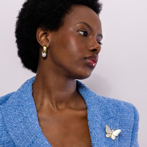 Broche Luxenter En Nacre Blanche Finie En Or Jaune 18k - Butterfly