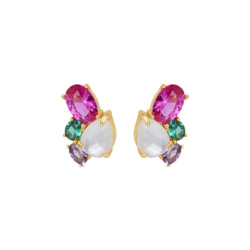 Boucles D'oreilles Luxenter En Argent 925 Avec Cristal De Roche Et Nacre Finies En Or Jaune 18k - Zafi