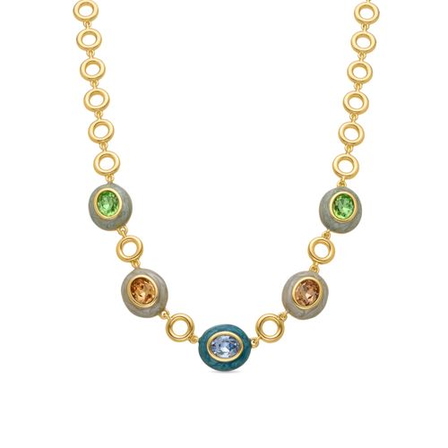 Collier Luxenter Amarke Multicolor Zirconia En Or Jaune 18 Carats.