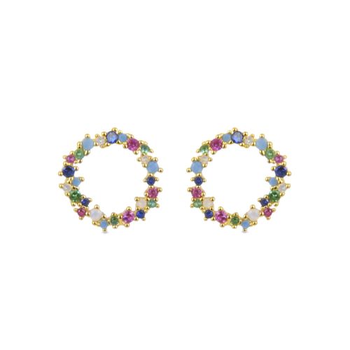 Boucles D'oreilles En Argent 925 Luxenter Avec Zircons Multicolores Finis En Or Jaune 18k - Thilak