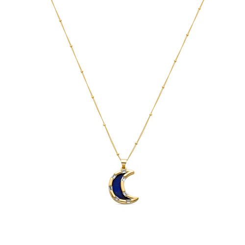 Collier Luxenter En Lapis Lazuli Naturel En Forme De CåUr, Fini En Or Jaune 18k.