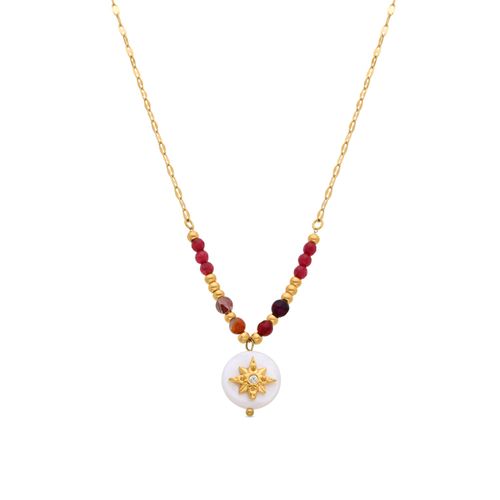 Collier Luxenter Zador En Acier Inoxydable Avec Nacre Blanche Et Finition En Or Jaune 18 Carats.