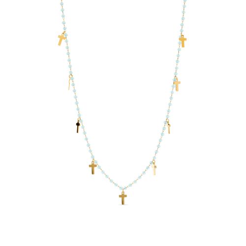Collier En Acier Luxenter Dersu De Cristal Azul Fini En Or Jaune 18k.