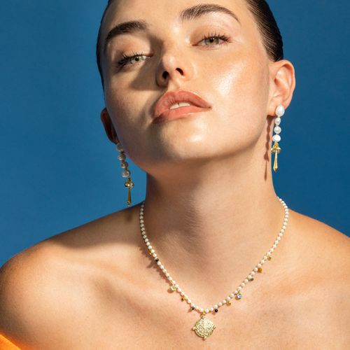 Collier Luxenter En Argent 925 Et Or 18 Carats Avec Perles Blanches - Thydo