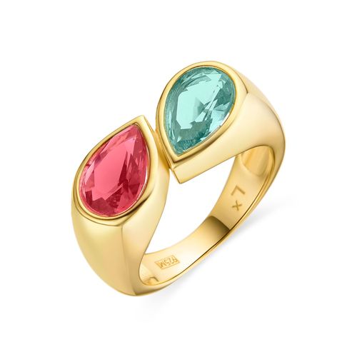 Bague Luxenter En Argent 925 Avec Quartz Hydrothermal Bleu Et Rose Et Or Jaune 18 Carats - Nosty - Taille 14