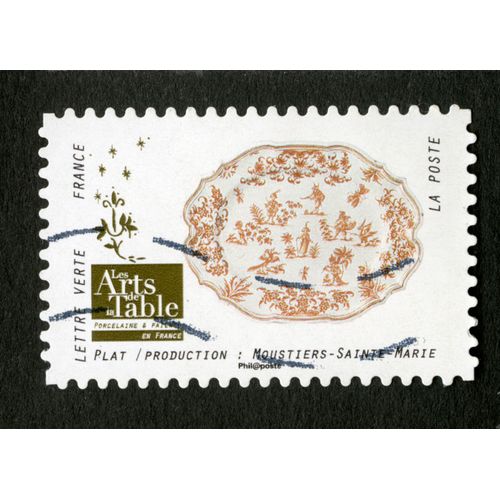 Timbre Oblitéré Les Arts De La Table, Porcelaine & Faïence En France, Plat, Production : Moustiers-Sainte-Marie, Lettre Verte, France, La Poste