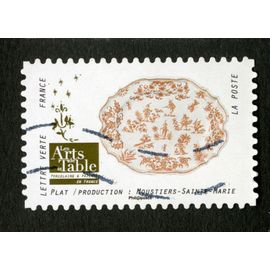 Timbre Oblitéré Les Arts De La Table, Porcelaine & Faïence En France, Plat, Production : Moustiers-Sainte-Marie, Lettre Verte, France, La Poste