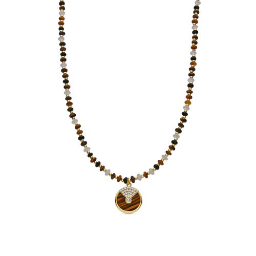 Collier Luxenter En Argent 925 Et Oeil De Tigre Finition Or 18k - Yalah