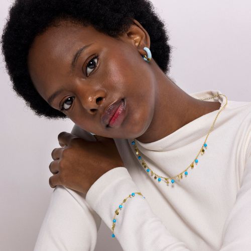 Collier Luxenter Turquoise Fawya En Or Jaune 18 Carats.
