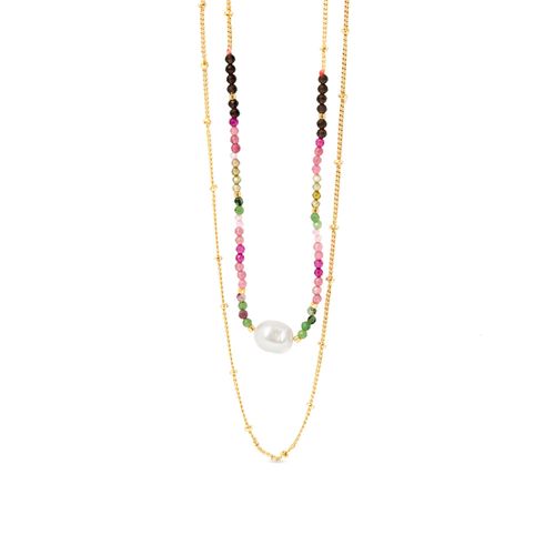 Luxenter Dhelra Collier De Cristaux Multicolores En Or 18 Carats.