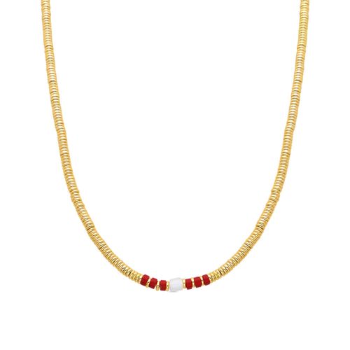 Collier Luxenter En Métal Sumuna Coral Fini En Or Jaune 18k.