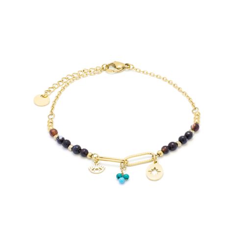 Luxenter Onyx Hydrothermal Quartz Bracelet Fini En Or Jaune 18k- Ribed