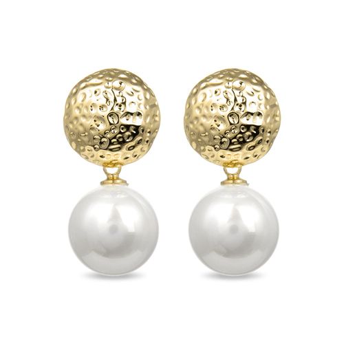 Boucles D'oreilles Luxenter Thuiry Perle Blanche Finie En Or Jaune 18k
