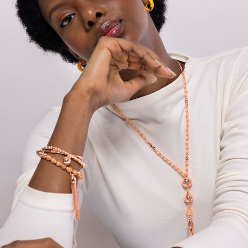 Collier Luxenter Nereb En Cristal Orange Et Or Jaune 18 Carats.