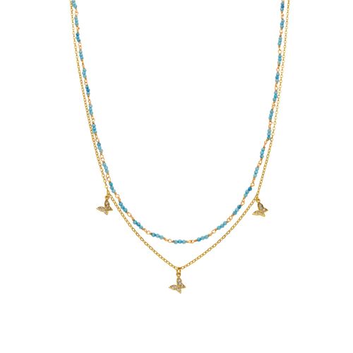 Collier Luxenter Avec Cristal Bleu Finition Or 18k - Zinli