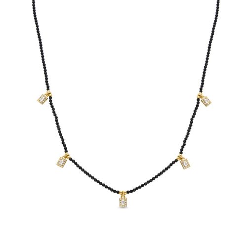 Collier D'agate Noire Luxenter Fini En Or Jaune 18k - Aska