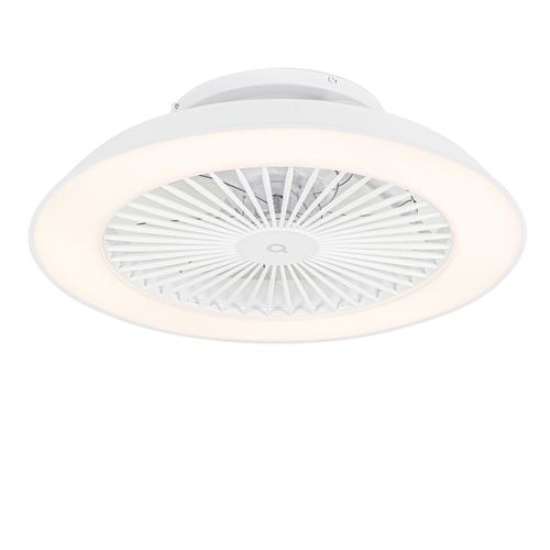 Qazqa Moderne Smart Plafondventilator Wit Incl. Led Met Afstandsbediening - Deniz Plastique /Acier Blanc Rond / Luminaire / Lumiere / ÃClairage / Intã©Rieur Led (Non Remplaã§Able) Max. 1 X...
